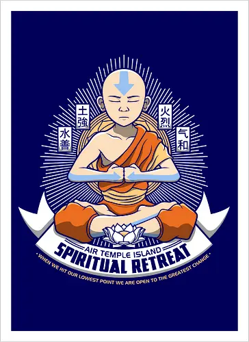Meditierender Mönch - Spirituelles Vier-Nationen Emblem - meditierender Mönch Emblem, vier Elemente spirituell, Aang, Avatar, Avatar The Last Airbender, Air Temple Island, Katara, Sokka, Toph, Zuko, orientalischer Mönch Kunst, spirituelles Anime Design, Meditation Geek Druck, orientales Emblem Kunst, Mönch meditieren Shirt, vier Nationen Design, exklusiver spiritueller Druck, buddhistischer Geek Kunst, spirituelles Anime Shirt, Premium orientales Design, orangener Mönch Druck, vier Elemente Kanji Kunst, spirituelles Geek Shirt - Kunstdruck