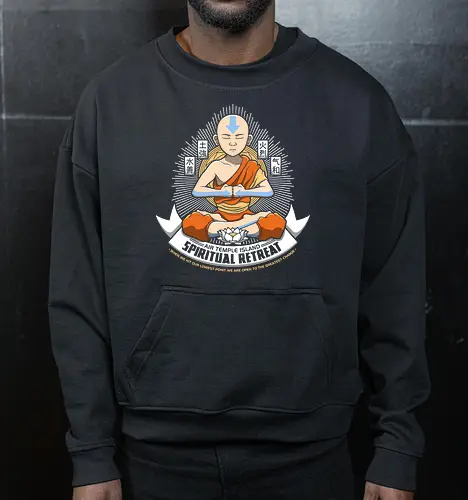 Meditierender Mönch - Spirituelles Vier-Nationen Emblem - meditierender Mönch Emblem, vier Elemente spirituell, Aang, Avatar, Avatar The Last Airbender, Air Temple Island, Katara, Sokka, Toph, Zuko, orientalischer Mönch Kunst, spirituelles Anime Design, Meditation Geek Druck, orientales Emblem Kunst, Mönch meditieren Shirt, vier Nationen Design, exklusiver spiritueller Druck, buddhistischer Geek Kunst, spirituelles Anime Shirt, Premium orientales Design, orangener Mönch Druck, vier Elemente Kanji Kunst, spirituelles Geek Shirt - Cropped Sweatshirt
