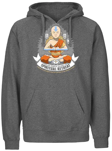 Meditierender Mönch - Spirituelles Vier-Nationen Emblem - meditierender Mönch Emblem, vier Elemente spirituell, Aang, Avatar, Avatar The Last Airbender, Air Temple Island, Katara, Sokka, Toph, Zuko, orientalischer Mönch Kunst, spirituelles Anime Design, Meditation Geek Druck, orientales Emblem Kunst, Mönch meditieren Shirt, vier Nationen Design, exklusiver spiritueller Druck, buddhistischer Geek Kunst, spirituelles Anime Shirt, Premium orientales Design, orangener Mönch Druck, vier Elemente Kanji Kunst, spirituelles Geek Shirt - Fairtrade Hoodie