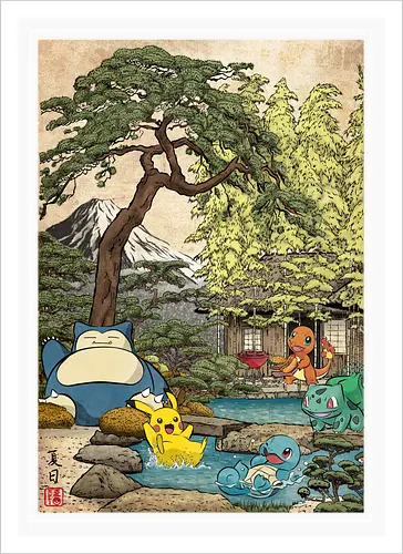 Chilling days in Japan - anime, manga, japan, japanese art, video games, ukiyo e, retro, Pocket - Kunstdruck