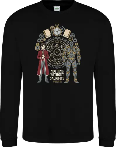 The Alchemist's Burden - alchemy circle graphic tee, steampunk anime apparel, equivalent exchange design, FMAB streetwear clothing, retro shonen manga tee, dark fantasy anime fashion, Japanese text anime shirt, aesthetic otaku graphic tee, Edward, Alphonse - Sweatshirt