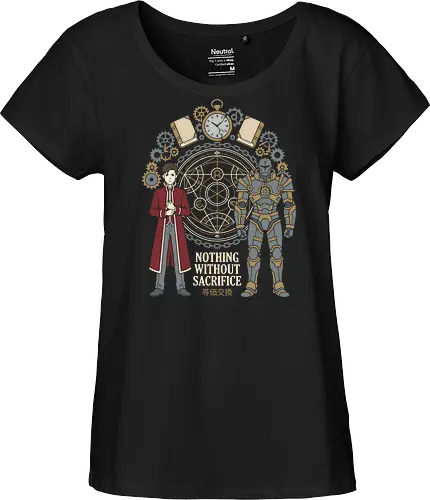 The Alchemist's Burden - alchemy circle graphic tee, steampunk anime apparel, equivalent exchange design, FMAB streetwear clothing, retro shonen manga tee, dark fantasy anime fashion, Japanese text anime shirt, aesthetic otaku graphic tee, Edward, Alphonse - Fairtrade Girl Shirt
