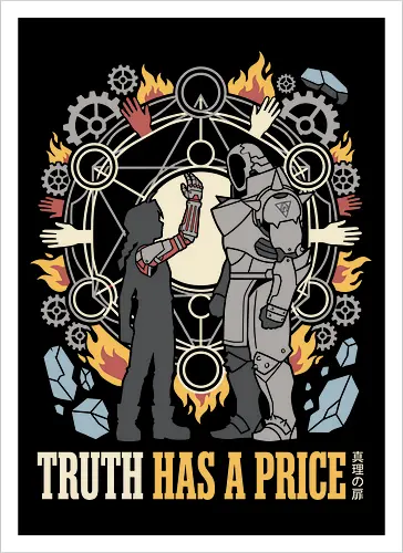 Gate of Truth: The Cost of Alchemy - Elric brothers graphic tee, Gate of Truth apparel, transmutation circle design, dark fantasy anime streetwear, FMAB aesthetic clothing, automail arm graphic, shonen manga fashion, nostalgic anime merch, symbolic otaku tee - Kunstdruck
