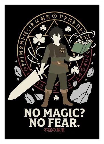 The Anti-Magic Knight: No Fear - Black Clover shirt, Asta graphic tee, anti magic apparel, five leaf grimoire, shonen anime streetwear, minimalist anime clothing, anime knight design, otaku motivational shirt, fantasy manga tee, Japanese text anime merch - Kunstdruck