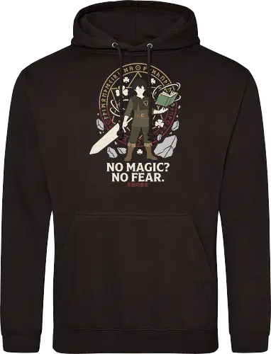 The Anti-Magic Knight: No Fear - Black Clover shirt, Asta graphic tee, anti magic apparel, five leaf grimoire, shonen anime streetwear, minimalist anime clothing, anime knight design, otaku motivational shirt, fantasy manga tee, Japanese text anime merch - Standard Hoodie