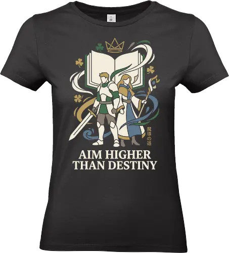 Aim Higher: The Knight and The Mage - fantasy anime shirt, magic knight graphic tee, RPG streetwear apparel, Asta and Yuno merch, Black Clover inspired design, minimalist anime clothing, shonen anime duo, aesthetic otaku fashion, magical grimoire tee, Japanese text fantasy shirt - Standard T-Shirt (Frauen)