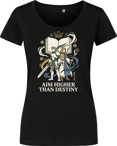 Aim Higher: The Knight and The Mage - fantasy anime shirt, magic knight graphic tee, RPG streetwear apparel, Asta and Yuno merch, Black Clover inspired design, minimalist anime clothing, shonen anime duo, aesthetic otaku fashion, magical grimoire tee, Japanese text fantasy shirt - Damen T-Shirt