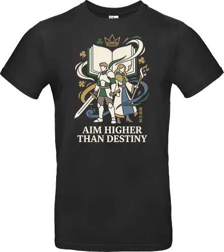 Aim Higher: The Knight and The Mage - fantasy anime shirt, magic knight graphic tee, RPG streetwear apparel, Asta and Yuno merch, Black Clover inspired design, minimalist anime clothing, shonen anime duo, aesthetic otaku fashion, magical grimoire tee, Japanese text fantasy shirt - Standard T-Shirt