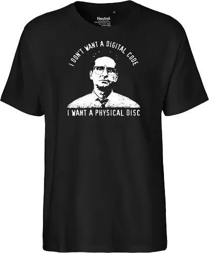 Falling Down Discs - falling down, funny, gaming, gamers, physical, copies, disks, cds, blu rays, digital downloads - Fairtrade T-Shirt