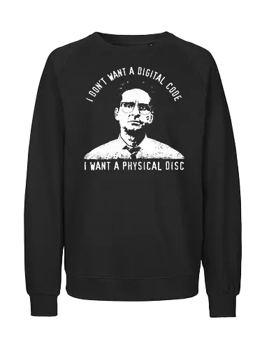 Falling Down Discs - falling down, funny, gaming, gamers, physical, copies, disks, cds, blu rays, digital downloads - Fairtrade Sweatshirt