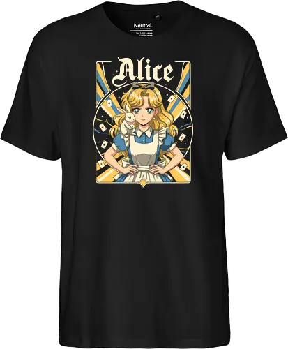 Alice - alice, wonderland, fantasy, fairytale, rabbit, magic, storybook, anime, manga, kawaii, retro, vintage, geek, classic, adventure, curious, dream, dreamy, whimsical, fantastic, tea, queen, cards, aesthetic, illustration, art, magical, nostalgia, fable, fairy - Fairtrade T-Shirt