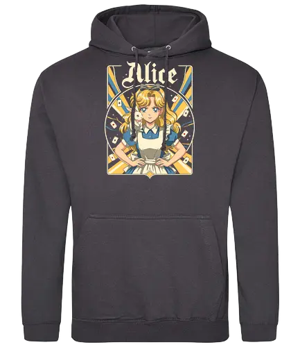 Alice - alice, wonderland, fantasy, fairytale, rabbit, magic, storybook, anime, manga, kawaii, retro, vintage, geek, classic, adventure, curious, dream, dreamy, whimsical, fantastic, tea, queen, cards, aesthetic, illustration, art, magical, nostalgia, fable, fairy - Standard Hoodie