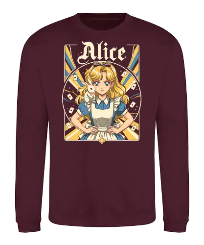 Alice - alice, wonderland, fantasy, fairytale, rabbit, magic, storybook, anime, manga, kawaii, retro, vintage, geek, classic, adventure, curious, dream, dreamy, whimsical, fantastic, tea, queen, cards, aesthetic, illustration, art, magical, nostalgia, fable, fairy - Sweatshirt