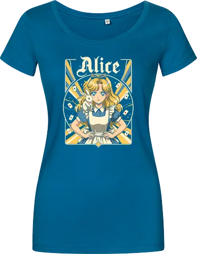 Alice - alice, wonderland, fantasy, fairytale, rabbit, magic, storybook, anime, manga, kawaii, retro, vintage, geek, classic, adventure, curious, dream, dreamy, whimsical, fantastic, tea, queen, cards, aesthetic, illustration, art, magical, nostalgia, fable, fairy - Damen T-Shirt