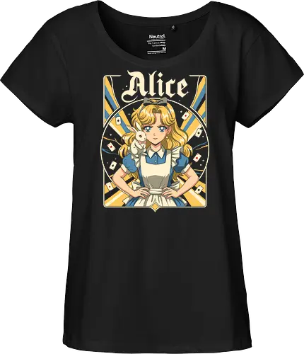 Alice - alice, wonderland, fantasy, fairytale, rabbit, magic, storybook, anime, manga, kawaii, retro, vintage, geek, classic, adventure, curious, dream, dreamy, whimsical, fantastic, tea, queen, cards, aesthetic, illustration, art, magical, nostalgia, fable, fairy - Fairtrade Girl Shirt
