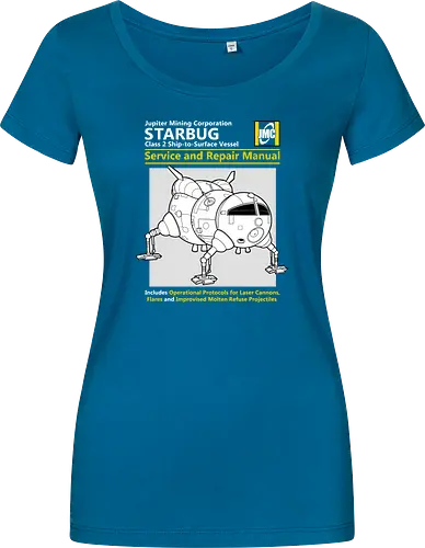 Weltraum Insekten-Shuttle Technisches Servicehandbuch Bergbau - Weltraum Insekten-Shuttle Handbuch, Bergbaugesellschaft Shuttle, Sci-Fi Servicehandbuch Parodie, Vintage Raumschiff Design, Geek Shuttle Druck, humoristisches Servicehandbuch Kunst, britisches Sci-Fi Shirt, Insekten-Schiff Design, Red Dwarf, Starbug, Jupiter Mining Corporation, JMC, Dave Lister, Arnold Rimmer, The Cat, Kryten, Sci-Fi Komödie Druck, Weltraum technische Parodie Kunst, Geek Humor Shirt, Vintage Raumshuttle Design, Gesellschaftsschiff Druck, humoristische Sci-Fi Kunst, Premium Nerd Shirt - Damen T-Shirt