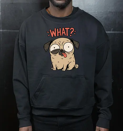 Pug Dog Funny - Pug, Dog, Funny, Fun, Pet, Animal, Cool, Just Awesome, Awesome, Lost, Cute, Life, Derpy, What, Dumb, Pugs, Original Art - Cropped Sweatshirt