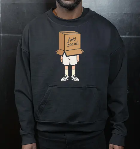 The Introvert's Armor: Anti-Social Box Head - anti social shirt, introvert graphic tee, box head design, funny antisocial apparel, minimalist aesthetic clothing, shy person merch, relatable quote shirt, indie streetwear fashion, quirky graphic tee, soft aesthetic apparel - Cropped Sweatshirt