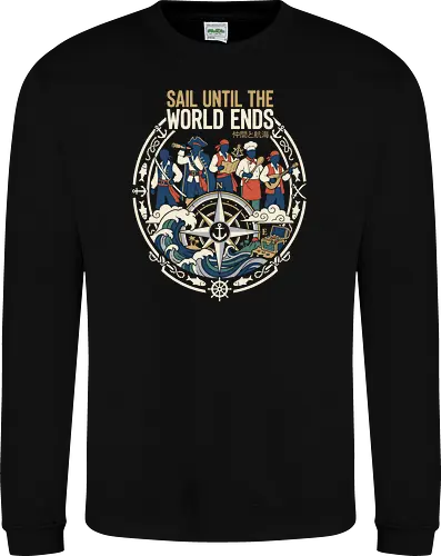 Sail Until the World Ends: The Pirate Crew - pirate crew shirt, anime pirate graphic tee, nautical adventure apparel, vintage compass design, ocean wave streetwear, sailor aesthetic clothing, One Piece inspired tee, Japanese text graphic shirt, treasure hunting merch, classic pirate illustration - Sweatshirt