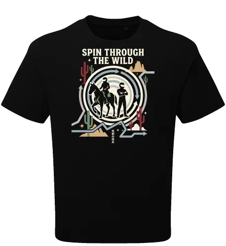 Spin Through the Wild - Jojo Steel Ball Run shirt, JJBA part 7 merch, Gyro and Johnny graphic tee, minimalist manga apparel, anime wild west streetwear, golden spin design, retro desert aesthetic clothing, shonen anime fashion, otaku racing graphic, Japanese text adventure shirt - Oversize T-Shirt