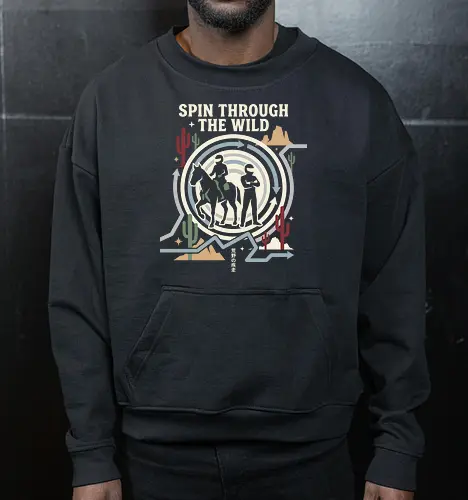 Spin Through the Wild - Jojo Steel Ball Run shirt, JJBA part 7 merch, Gyro and Johnny graphic tee, minimalist manga apparel, anime wild west streetwear, golden spin design, retro desert aesthetic clothing, shonen anime fashion, otaku racing graphic, Japanese text adventure shirt - Cropped Sweatshirt