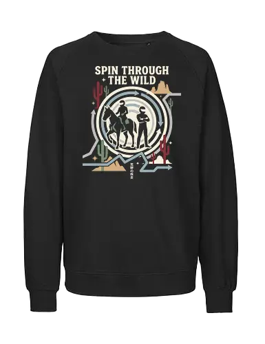 Spin Through the Wild - Jojo Steel Ball Run shirt, JJBA part 7 merch, Gyro and Johnny graphic tee, minimalist manga apparel, anime wild west streetwear, golden spin design, retro desert aesthetic clothing, shonen anime fashion, otaku racing graphic, Japanese text adventure shirt - Fairtrade Sweatshirt