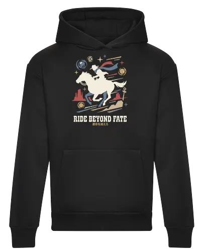 Ride Beyond Fate - Jojo Steel Ball Run shirt, Gyro Zeppeli graphic tee, anime cowboy apparel, golden spin streetwear, manga horse rider design, retro anime western clothing, ride beyond fate shirt, aesthetic otaku fashion, JJBA part 7 merch, Japanese text desert graphic - Heavyweight Hoodie