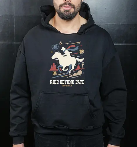 Ride Beyond Fate - Jojo Steel Ball Run shirt, Gyro Zeppeli graphic tee, anime cowboy apparel, golden spin streetwear, manga horse rider design, retro anime western clothing, ride beyond fate shirt, aesthetic otaku fashion, JJBA part 7 merch, Japanese text desert graphic - Cropped Hoodie