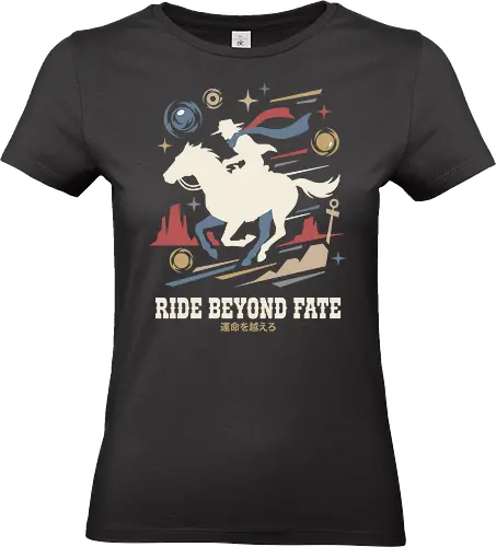 Ride Beyond Fate - Jojo Steel Ball Run shirt, Gyro Zeppeli graphic tee, anime cowboy apparel, golden spin streetwear, manga horse rider design, retro anime western clothing, ride beyond fate shirt, aesthetic otaku fashion, JJBA part 7 merch, Japanese text desert graphic - Standard T-Shirt (Frauen)