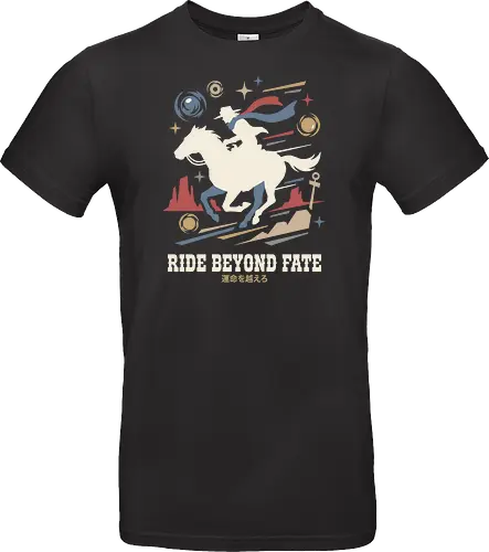Ride Beyond Fate - Jojo Steel Ball Run shirt, Gyro Zeppeli graphic tee, anime cowboy apparel, golden spin streetwear, manga horse rider design, retro anime western clothing, ride beyond fate shirt, aesthetic otaku fashion, JJBA part 7 merch, Japanese text desert graphic - Standard T-Shirt