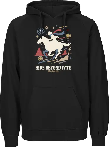 Ride Beyond Fate - Jojo Steel Ball Run shirt, Gyro Zeppeli graphic tee, anime cowboy apparel, golden spin streetwear, manga horse rider design, retro anime western clothing, ride beyond fate shirt, aesthetic otaku fashion, JJBA part 7 merch, Japanese text desert graphic - Fairtrade Hoodie