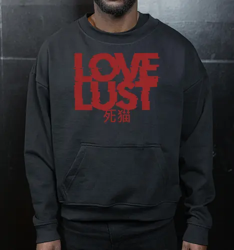 Love or Lust - love, lust, metal logo, deathcore, death metal, heavy metal, black metal, heavy metal font, metal artwork, street style, streetwear, dirty mind, black craft, dark magic, macabre, goth, gothic, dark lettering, dark art, black work, demon, spirit, evil, satan, Black and White, macabre - Cropped Sweatshirt