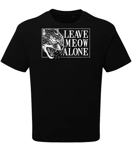 Leave Meow Alone - baphomet, satanic cat, neko, cat, death cat, skull cat, metal cat, death metal, deathcore, black metal, aesthetic, japan, introvert, alone, anti social, black and white, streetwear, macabre, satanic, goth, goth cat, gothic, dark art, metal logo, black metal logo, deathcore font, occult, underground, black work, rebel cat, witchcraft, halloween, dark magic, lucifer, demon, hell, devil - Oversize T-Shirt