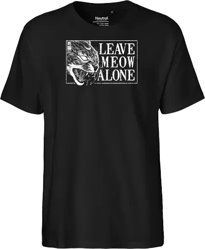 Leave Meow Alone - baphomet, satanic cat, neko, cat, death cat, skull cat, metal cat, death metal, deathcore, black metal, aesthetic, japan, introvert, alone, anti social, black and white, streetwear, macabre, satanic, goth, goth cat, gothic, dark art, metal logo, black metal logo, deathcore font, occult, underground, black work, rebel cat, witchcraft, halloween, dark magic, lucifer, demon, hell, devil - Fairtrade T-Shirt