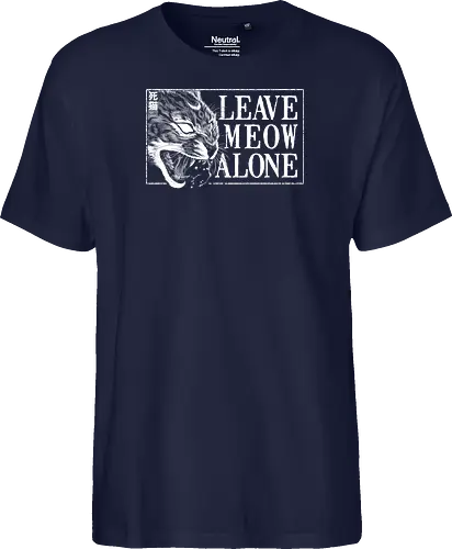 Leave Meow Alone - baphomet, satanic cat, neko, cat, death cat, skull cat, metal cat, death metal, deathcore, black metal, aesthetic, japan, introvert, alone, anti social, black and white, streetwear, macabre, satanic, goth, goth cat, gothic, dark art, metal logo, black metal logo, deathcore font, occult, underground, black work, rebel cat, witchcraft, halloween, dark magic, lucifer, demon, hell, devil - Fairtrade T-Shirt