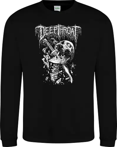 Deep Throat - skull, katana, zombie skeleton, drawing, hand drawing, black craft, dark magic, macabre, goth, gothic, dark art, black work, demon, spirit, evil, satan, Black and White, macabre, haunted, horror, dark magic, metal artwork, street style, streetwear, halloween, katana, deep throat, dirty mind, zombie, metal logo, pentagram, baphomet, lucifer, lilith, astaroth - Sweatshirt