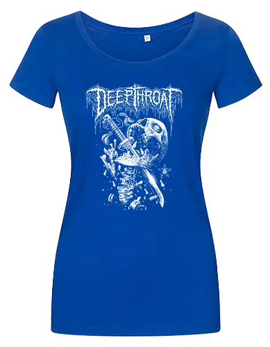 Deep Throat - skull, katana, zombie skeleton, drawing, hand drawing, black craft, dark magic, macabre, goth, gothic, dark art, black work, demon, spirit, evil, satan, Black and White, macabre, haunted, horror, dark magic, metal artwork, street style, streetwear, halloween, katana, deep throat, dirty mind, zombie, metal logo, pentagram, baphomet, lucifer, lilith, astaroth - Damen T-Shirt