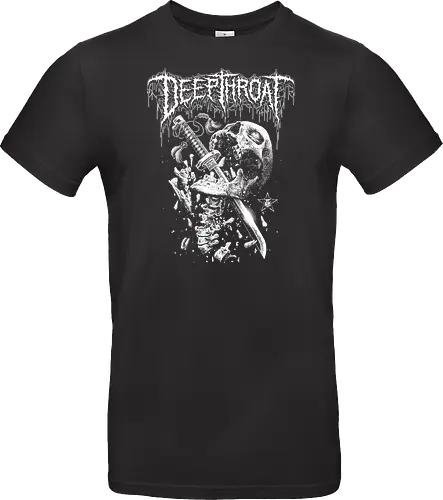 Deep Throat - skull, katana, zombie skeleton, drawing, hand drawing, black craft, dark magic, macabre, goth, gothic, dark art, black work, demon, spirit, evil, satan, Black and White, macabre, haunted, horror, dark magic, metal artwork, street style, streetwear, halloween, katana, deep throat, dirty mind, zombie, metal logo, pentagram, baphomet, lucifer, lilith, astaroth - Standard T-Shirt