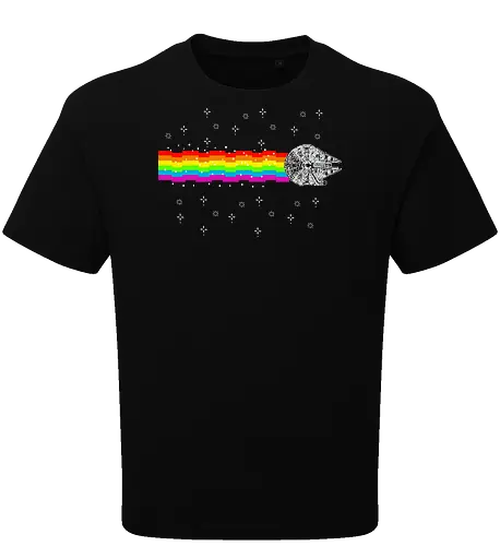 Nyan falcon - 8-bit, Space Opera, nyan cat, scifi, funny, millenium space ship, movie, fun, memes - Oversize T-Shirt