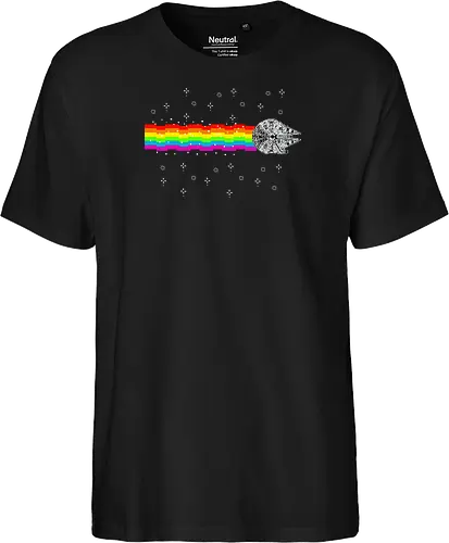 Nyan falcon - 8-bit, Space Opera, nyan cat, scifi, funny, millenium space ship, movie, fun, memes - Fairtrade T-Shirt