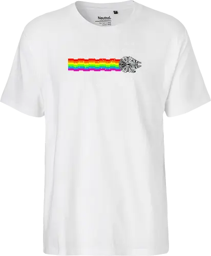 Nyan falcon - 8-bit, Space Opera, nyan cat, scifi, funny, millenium space ship, movie, fun, memes - Fairtrade T-Shirt