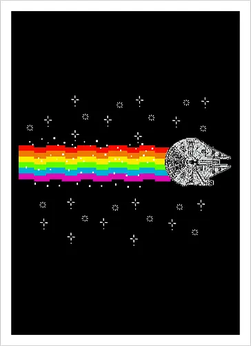 Nyan falcon - 8-bit, Space Opera, nyan cat, scifi, funny, millenium space ship, movie, fun, memes - Kunstdruck