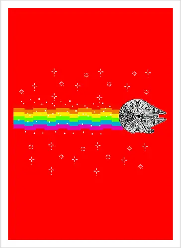 Nyan falcon - 8-bit, Space Opera, nyan cat, scifi, funny, millenium space ship, movie, fun, memes - Kunstdruck