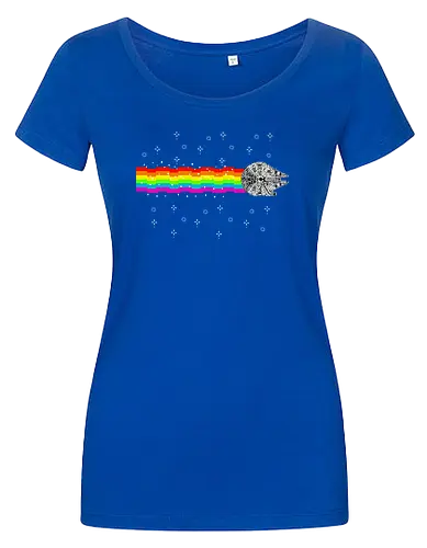 Nyan falcon - 8-bit, Space Opera, nyan cat, scifi, funny, millenium space ship, movie, fun, memes - Damen T-Shirt