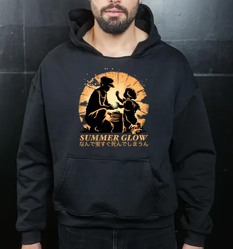 Summer Glow - Grave of the fireflies, famous anime - Cropped Hoodie