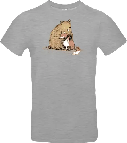 Flauschiger Bär Umarmt Kleinen Fuchs Gemütliche Kunst - Bär umarmt Fuchs, Waldtier Illustration, Bleistift Kunst Erdtöne, warme Tier Umarmung, Bär Fuchs Shirt, künstlerische Tier Illustration, Waldtierfreunde, gemütliche süße Kunst, fürsorglicher Tier Druck, Tier Skizze Illustration, besonderes Tier Geschenk, flauschiger Karamell Bär, süßer weißer orangener Fuchs, Tier Zuneigung Kunst, Tierfreundschaft Geschenk - Standard T-Shirt