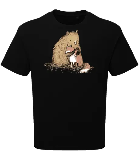 Flauschiger Bär Umarmt Kleinen Fuchs Gemütliche Kunst - Bär umarmt Fuchs, Waldtier Illustration, Bleistift Kunst Erdtöne, warme Tier Umarmung, Bär Fuchs Shirt, künstlerische Tier Illustration, Waldtierfreunde, gemütliche süße Kunst, fürsorglicher Tier Druck, Tier Skizze Illustration, besonderes Tier Geschenk, flauschiger Karamell Bär, süßer weißer orangener Fuchs, Tier Zuneigung Kunst, Tierfreundschaft Geschenk - Oversize T-Shirt