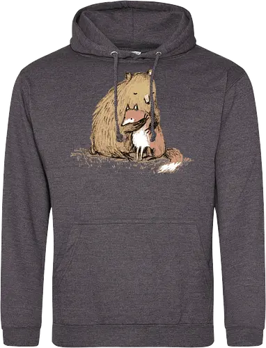 Flauschiger Bär Umarmt Kleinen Fuchs Gemütliche Kunst - Bär umarmt Fuchs, Waldtier Illustration, Bleistift Kunst Erdtöne, warme Tier Umarmung, Bär Fuchs Shirt, künstlerische Tier Illustration, Waldtierfreunde, gemütliche süße Kunst, fürsorglicher Tier Druck, Tier Skizze Illustration, besonderes Tier Geschenk, flauschiger Karamell Bär, süßer weißer orangener Fuchs, Tier Zuneigung Kunst, Tierfreundschaft Geschenk - Standard Hoodie