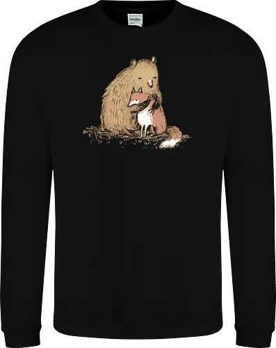 Flauschiger Bär Umarmt Kleinen Fuchs Gemütliche Kunst - Bär umarmt Fuchs, Waldtier Illustration, Bleistift Kunst Erdtöne, warme Tier Umarmung, Bär Fuchs Shirt, künstlerische Tier Illustration, Waldtierfreunde, gemütliche süße Kunst, fürsorglicher Tier Druck, Tier Skizze Illustration, besonderes Tier Geschenk, flauschiger Karamell Bär, süßer weißer orangener Fuchs, Tier Zuneigung Kunst, Tierfreundschaft Geschenk - Sweatshirt