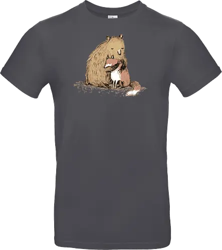 Flauschiger Bär Umarmt Kleinen Fuchs Gemütliche Kunst - Bär umarmt Fuchs, Waldtier Illustration, Bleistift Kunst Erdtöne, warme Tier Umarmung, Bär Fuchs Shirt, künstlerische Tier Illustration, Waldtierfreunde, gemütliche süße Kunst, fürsorglicher Tier Druck, Tier Skizze Illustration, besonderes Tier Geschenk, flauschiger Karamell Bär, süßer weißer orangener Fuchs, Tier Zuneigung Kunst, Tierfreundschaft Geschenk - Standard T-Shirt